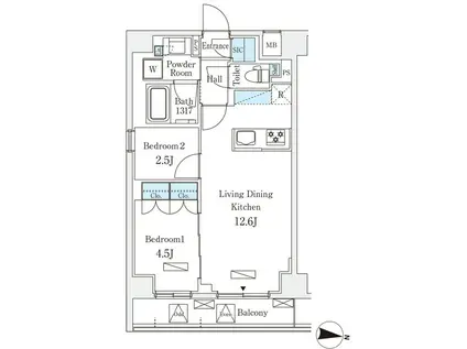 ラティエラ中野新井(2LDK/5階)の間取り写真