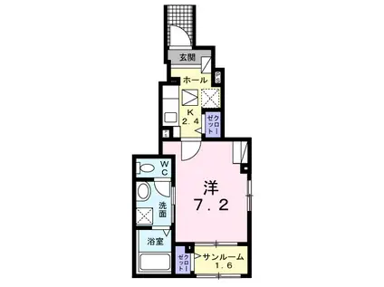 ブリュームⅠ(1K/1階)の間取り写真