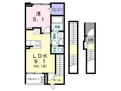 ブリュームⅠ(1LDK/3階)の間取り写真