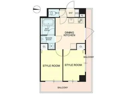 カレススタイル多摩川(2DK/3階)の間取り写真