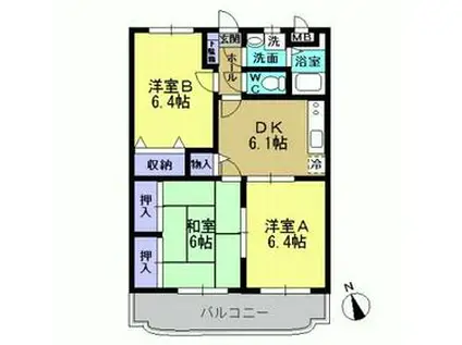 エトワール弐番街壱号館(3DK/3階)の間取り写真