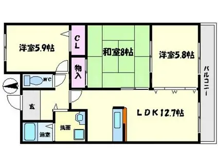 クオリティ五月ヶ丘(3LDK/1階)の間取り写真