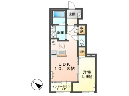 つくば市大角豆アパート(1LDK/1階)の間取り写真