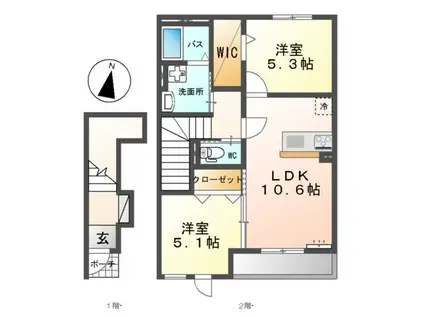 名古屋市東山線 一社駅 徒歩28分 2階建 築3年(2LDK/2階)の間取り写真