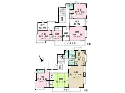 小田急電鉄小田原線 新百合ケ丘駅 徒歩13分 2階建 築38年(6SLDK)の間取り写真