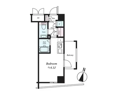 エクセリア二子多摩川(ワンルーム/6階)の間取り写真