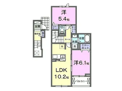 ヴィラ デ オーブⅥ(2LDK/2階)の間取り写真