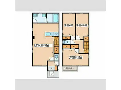 小田急電鉄小田原線 町田駅 バス乗車時間：22分 桜台入口バス停で下車 徒歩4分 2階建 築1年(3LDK)の間取り写真
