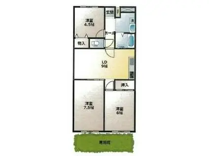 リバティーハイツ星ヶ丘(3DK/1階)の間取り写真