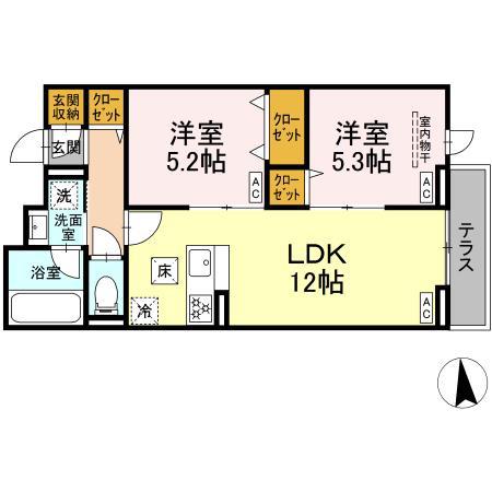 セレスティア東保木間Ⅱ(2LDK/1階)の間取り写真