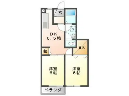 VIILA若宮C(2DK/1階)の間取り写真
