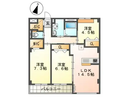 イースト WISTERIAⅠ(3LDK/2階)の間取り写真