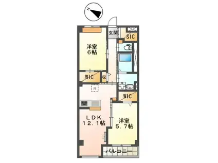 イースト WISTERIAⅠ(2LDK/3階)の間取り写真