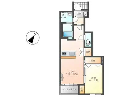 羽生市南4丁目スターテラスⅡ(1LDK/1階)の間取り写真