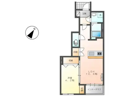 羽生市南4丁目スターテラスⅡ(1LDK/1階)の間取り写真