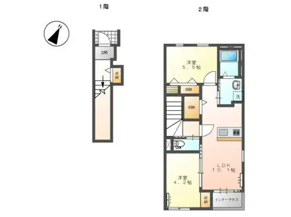 羽生市南4丁目スターテラスⅡ(2LDK/2階)の間取り写真