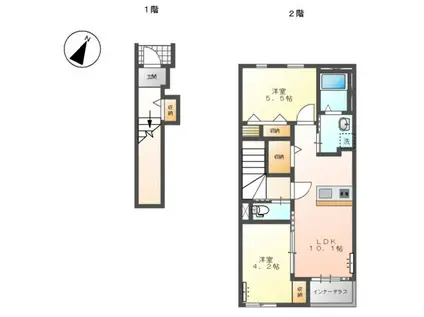 羽生市南4丁目スターテラスⅡ(2LDK/2階)の間取り写真