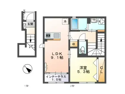 ATB天谷(1LDK/2階)の間取り写真
