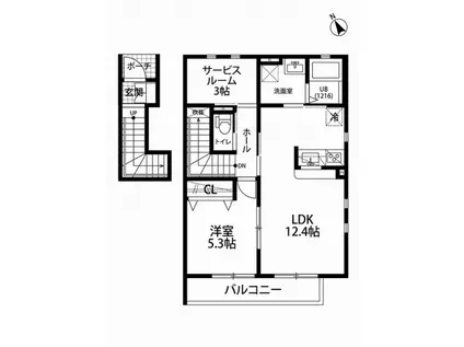 アムールイースト(1SLDK/2階)の間取り写真