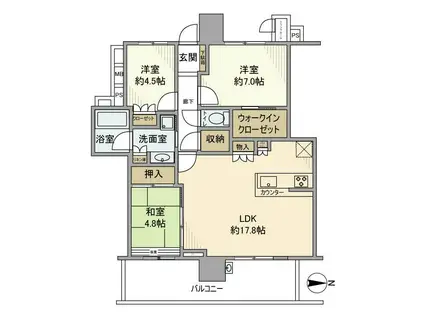 パークタワー南千里丘(3LDK/8階)の間取り写真