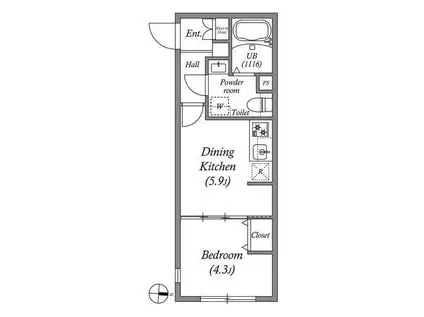 LUORE池上Ⅱ(1DK/4階)の間取り写真