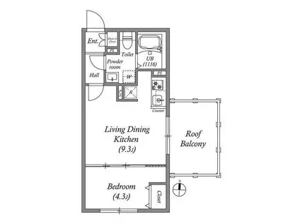 LUORE池上Ⅱ(1LDK/4階)の間取り写真