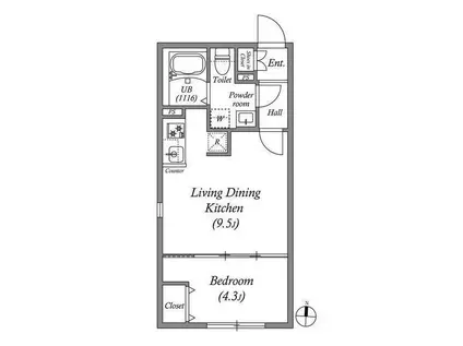 LUORE池上Ⅱ(1LDK/3階)の間取り写真