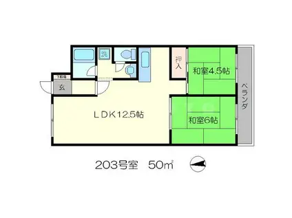 コーポ船越(2LDK/2階)の間取り写真