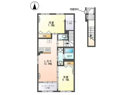 つくばエクスプレス 柏の葉キャンパス駅 徒歩18分 2階建 新築(2LDK/2階)の間取り写真