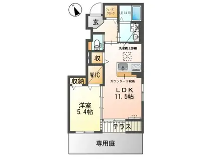 シェルル・ロココモダンⅡ本沢合(1LDK/1階)の間取り写真