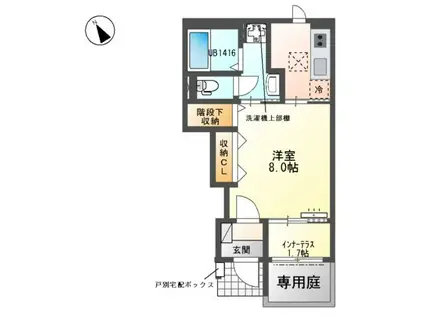 シェルル・スターテラス貴布祢(1K/1階)の間取り写真