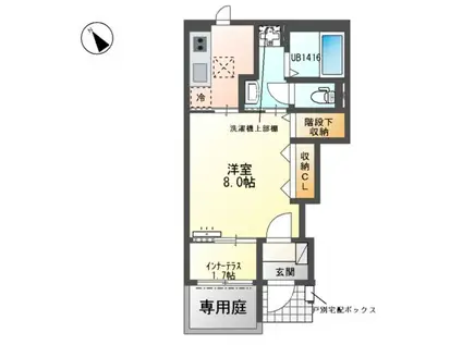 シェルル・スターテラス貴布祢(1K/1階)の間取り写真