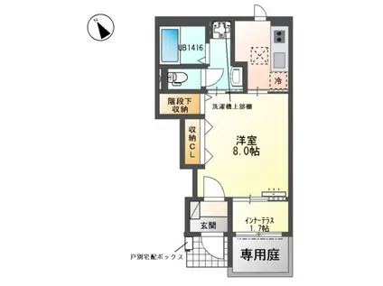 シェルル・スターテラス貴布祢(1K/1階)の間取り写真