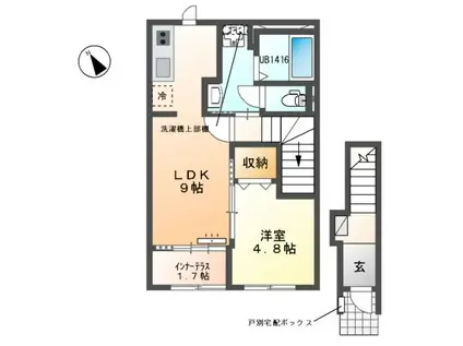 シェルル・スターテラス貴布祢(1LDK/2階)の間取り写真