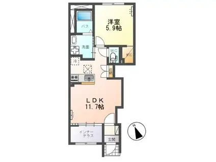 水戸市笠原町字下組アパートA棟(1LDK/1階)の間取り写真