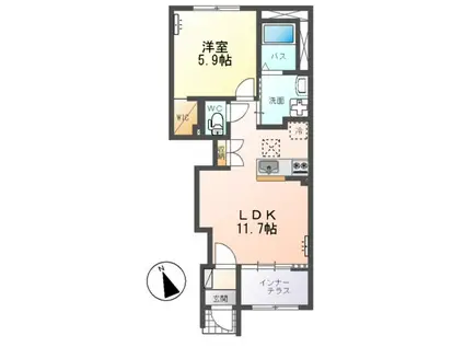 水戸市笠原町字下組アパートA棟(1LDK/1階)の間取り写真