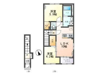 水戸市笠原町字下組アパートA棟(2LDK/2階)の間取り写真