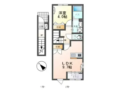 ひたちなか市市毛アパート(1LDK/2階)の間取り写真