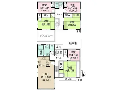 東急東横線 学芸大学駅 徒歩6分 2階建 築44年(6LDK)の間取り写真