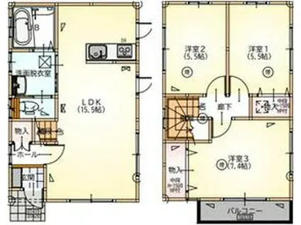 埼玉高速鉄道 川口元郷駅 徒歩18分 2階建 築7年(3LDK)の間取り写真