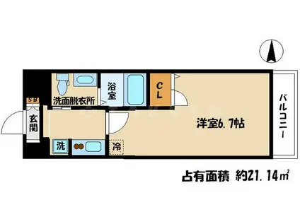 エステムコート梅田・天神橋Ⅲアヴァンテ(1K/9階)の間取り写真