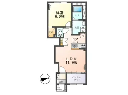 水戸市平須町字尾猿塚アパート(1LDK/1階)の間取り写真