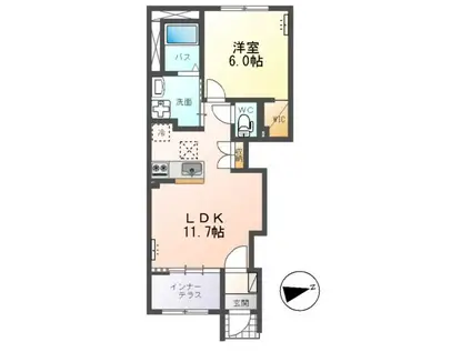 水戸市平須町字尾猿塚アパート(1LDK/1階)の間取り写真