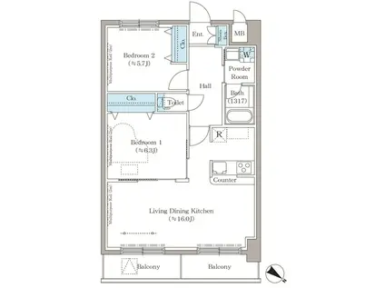 ステラテラス(2LDK/9階)の間取り写真