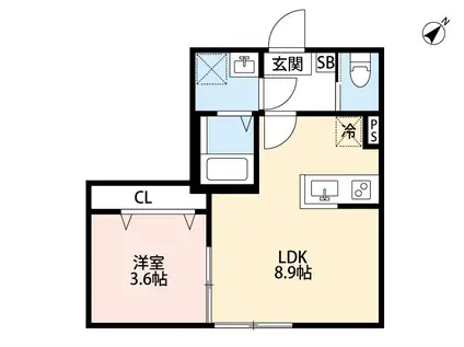 CONTEL 湊町(1LDK/1階)の間取り写真