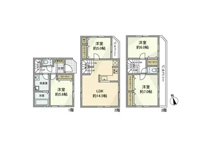 京浜東北・根岸線 蒲田駅 徒歩10分 3階建 築13年(4LDK)の間取り写真