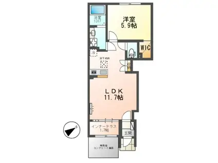 千葉市若葉区小倉町アパート(1LDK/1階)の間取り写真