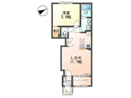 千葉市若葉区小倉町アパート(1LDK/1階)の間取り写真