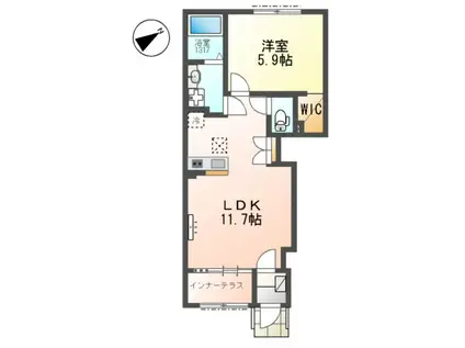 千葉市若葉区小倉町アパート(1LDK/1階)の間取り写真