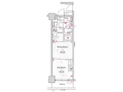 ガーラ・パークサイド亀戸(1DK/4階)の間取り写真